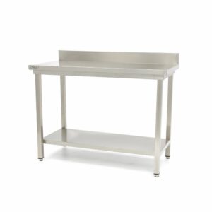 Werktafel rvs - 60 x 60 cm - Verstelbare Hoogte - met Spatrand en Onderschap
