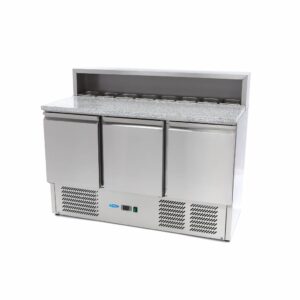 Pizzawerkbank - 137 cm - 3 Deuren - 8 x 1/6 GN - incl. RVS Afdekking