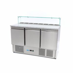 Pizzawerkbank - 137 cm - 3 Deuren - 8 x 1/6 GN - incl. Glazen Afdekking